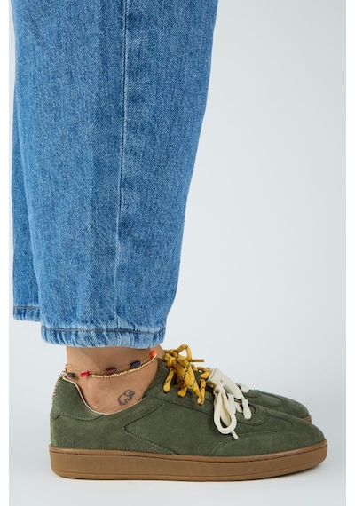 Manijero Krahe Barbella Kadın Hakiki Deri Üç Ayrı Alternatif Bağcıklı Haki Sneakers