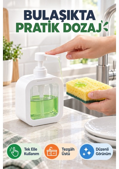 400 Ml Tezgâh Üstü Sıvı Sabunluk Şeffaf Hazneli Banyo Mutfak Lavabo Bulaşık Deterjanlık 1 Adet Beyaz