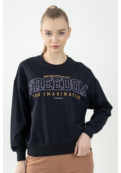 Maraton Sportswear Oversize Kadın Bisiklet Yaka Uzun Kol Basic Lacivert Sweatshirt 22169-lacivert