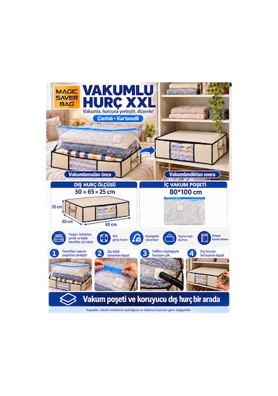 Magic Saver Bag Tekli Çantalı Bez Vakumlu Hurç XXLarge