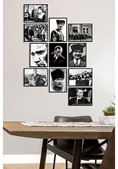 Çerçevesiz Çerçeve Görünümlü Atatürk Fotoğrafları 11 Parça Mdf Tablo Seti Çoklu Baskı Seti Mdf Baskı Özc -