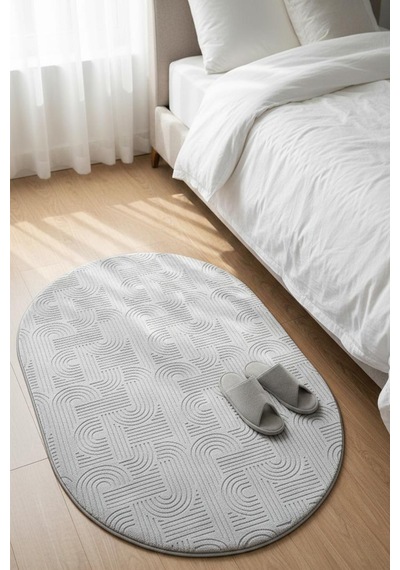 Raschel Carpet Premium Oval Yıkanabilir Leke Tutmaz Emboss Bohem Açık Gri Özel Seri Kaymaz Taban Halı Yolluk Açık Gri