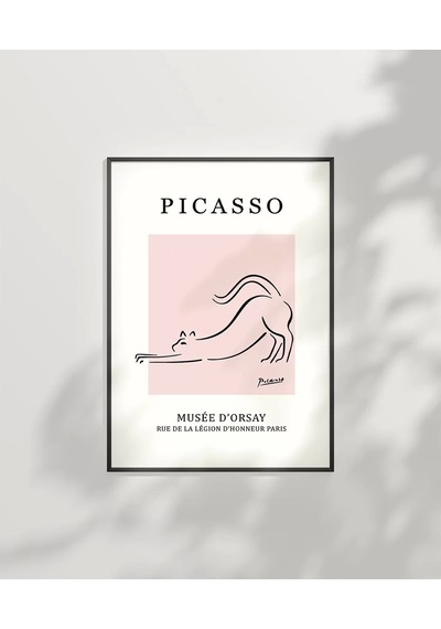 Çerçevesiz Poster Pembe Arka Planlı Picasso Çizim