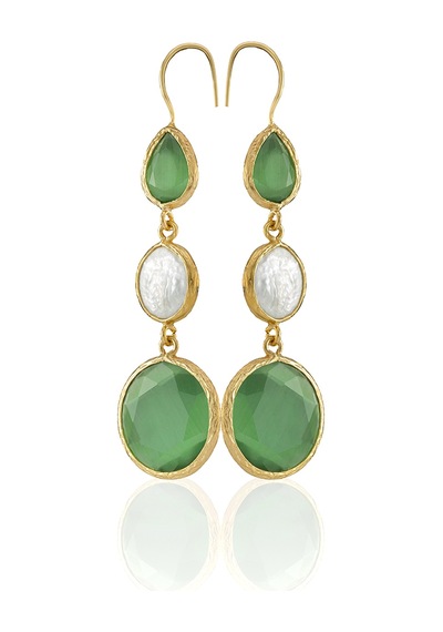 Kadir Jewellery 22 Ayar Altın Kaplama Kadın İnci Küpe -el İşçiliği Ve Hipoalerjenik Küpe Yeşil