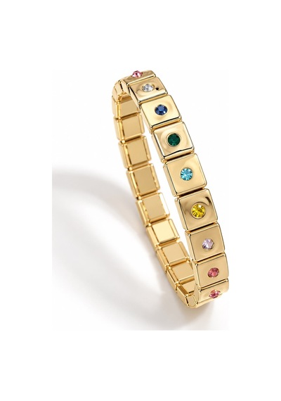 Les Petites Mains Renkli Zirkon Taşlı Kare Gold Lastikli Bileklik Gümüş