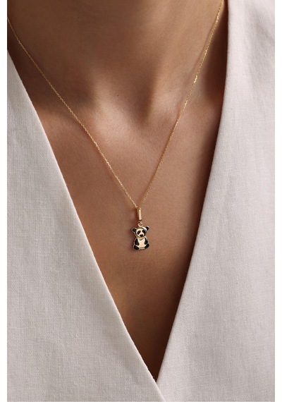 Siyah Mineli Panda Kilitli Charm Kolye Ucu