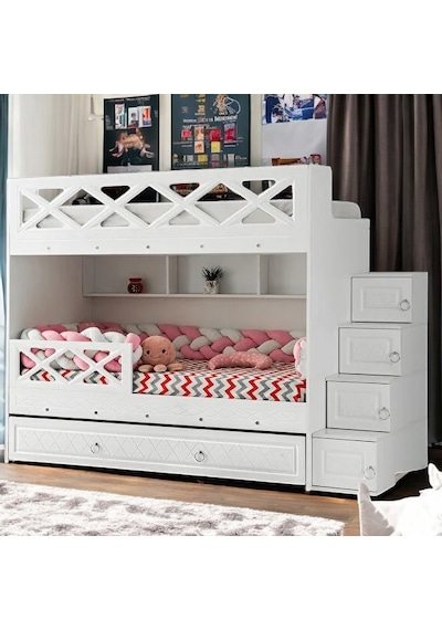 Manolya Tamamı Mdf Membran Kaplama Yavrulu Çelik Destekli Ranza Beyaz M2 90 x 190 CM Manolya Tamamı Mdf Membran Kaplama Yavrulu Çelik Destekli Ranza Beyaz M2 90 x 190 CM