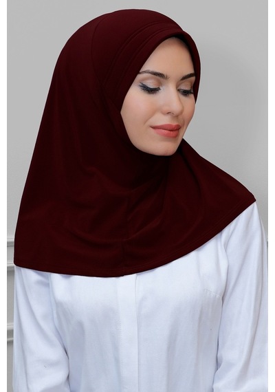 Hürrem Bone Bordo Pratik Hazır Geçmeli Tesettür Eşarp Sandy Kumaş Sade 1600_1 Bordo