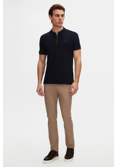 Twn Slim Fit Lacivert Pike Dokulu Yarım Fermuarlı Polo Yaka T-shirt 4ec14ortfrplo Lacivert