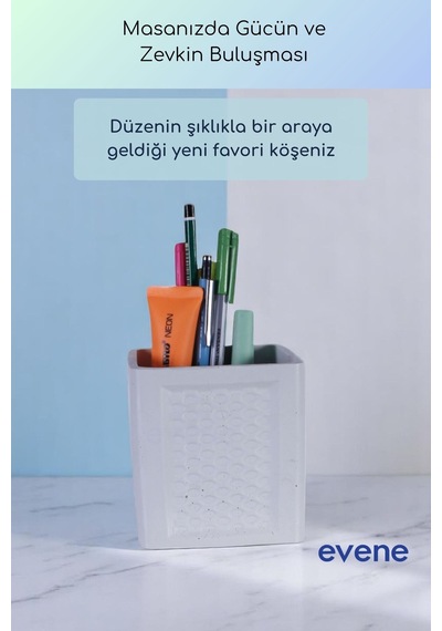 Kalemlik Masa Kalemliği Organizer Kalemlik Beyaz Renk Model 86 Çok Renkli