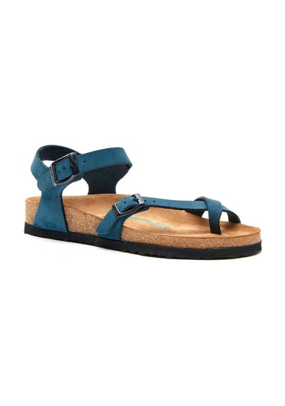 Comfortfusse Gabriella - Kadın Ortopedik Hakiki Deri Sandalet Lacivert Nubuk Deri