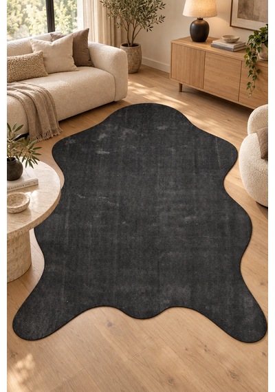 Püfen Peluş Post Şeklinde Antrasit Halı Kaymaz Tabanlı Yumuşak Yıkanabilir Salon Antre Oda Halısı