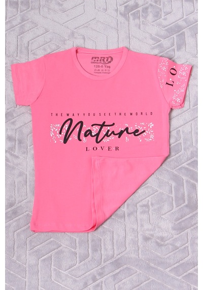 Hçm Kız Çocuk Tshirt Nature Baskılı Bisiklet Yaka E12 Pembe