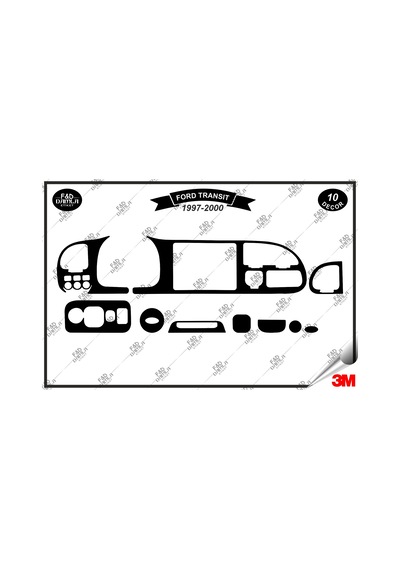 Ford Transit 1997 - 2000 Torpido Konsol Trim Göğüs Maun Kaplama Set 10 Parça Siyah