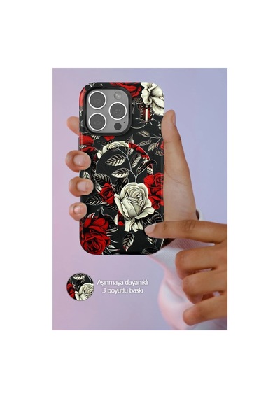 Onegif Apple iPhone Uyumlu. 14 Pro Flower Series Magsafe Kapak - Siyah
