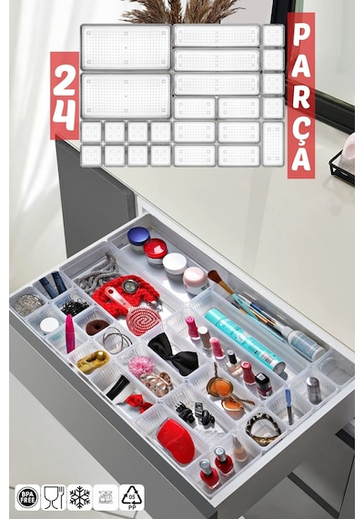 Nandy Home 24 Parça Çekmece İçi, Düzenleyici, Organizer Set Beyaz