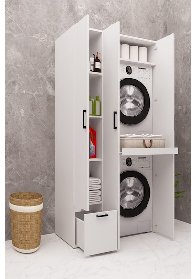 Mdf Çamarış Makinesi Ve Kurutma Makinesi Dolabı Çekmeceli Kapaklı Beyaz Mdf Çamarış Makinesi Ve Kurutma Makinesi Dolabı Çekmeceli Kapaklı Beyaz