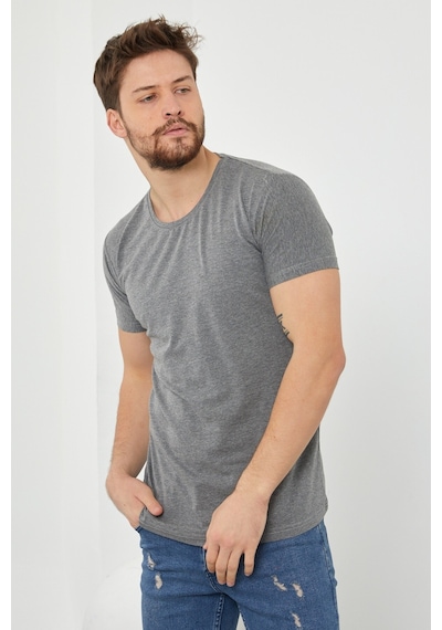 Tarz Cool Erkek Düz Slim Fit Likralı T-shirt Füme