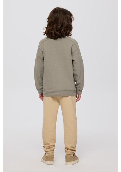 Panço Erkek Çocuk Yuvarlak Yaka Cepli Baskılı Parça Detaylı Antrasit Sweatshirt Gri
