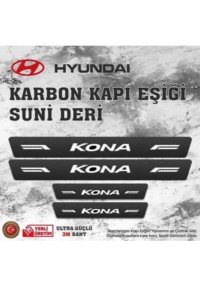 Hyundai Kona Uyumlu Deri Karbon Kapı Eşiği Koruyucu Bant 4 Adet