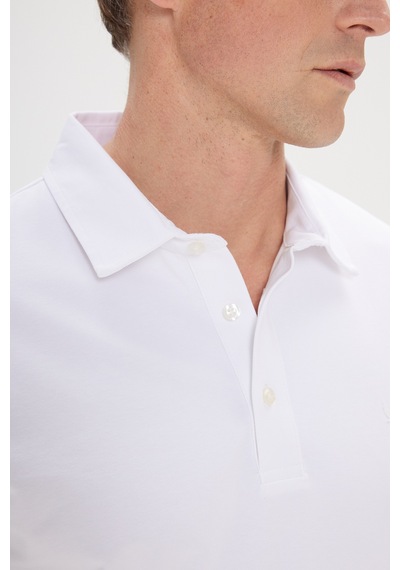 Ac&Co / Altınyıldız Classics Erkek Slim Fit Dar Kesim Polo Yaka Pamuklu Tişört - Beyaz