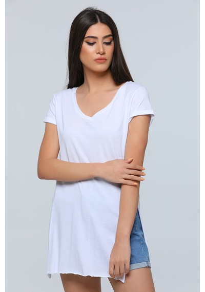 Winmoda34 Yırtmaçlı Tshirt Beyaz