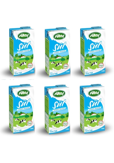 Sütaş Yarım Yağlı Süt 1 Lt X 6 Adet