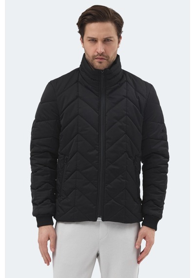 Slazenger Beast Erkek Dik Yaka Fermuarlı Siyah Mont & Kaban Siyah