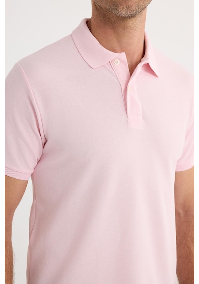 Tudors Erkek Slim Fit Dar Kesim Pamuklu Yumuşak Dokulu Serin Tutan Kumaş Düz Pike Pembe Polo Yaka Tişört-33708 Pembe
