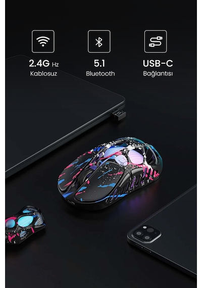 Gravastar Mercury K1 Pro+x Kablosuz Rgb Işıklı Mekanik Q Gaming Klavye Ve Optik Mouse Seti, Special Optik