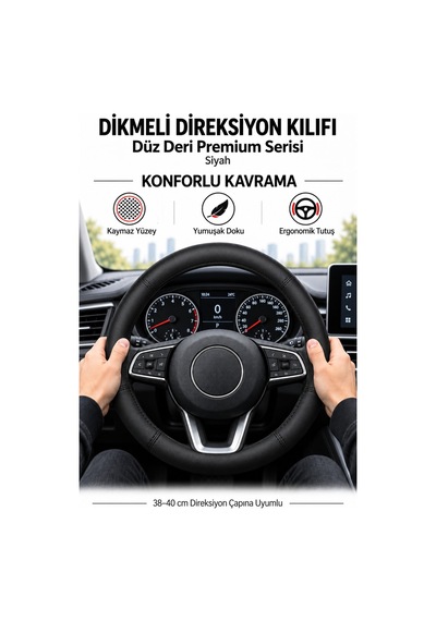 Trobus Opel Astra 2024 Ve Sonrası Uyumlu Dikmeli Direksiyon Kılıfı Düz Deri Premium Siyah