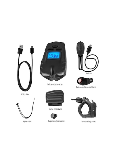 Bk001-T6 Led 3000 Mah 3 In 1 Hız Gösterge Korna Bisiklet Farı Su Siyah