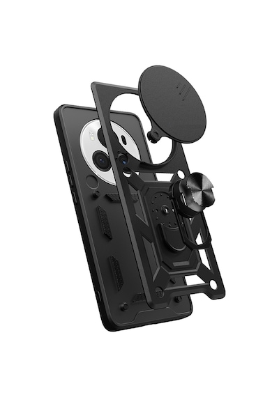 Goocamp Honor Magic 6 Pro Uyumlu Kılıf Magnetik Standlı Kamera Korumalı Sürgülü Vega Siyah
