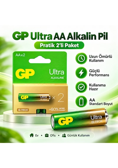 Gp Ultra Alkaline Aa Kalem Pil 2'li Paket 1.5v
