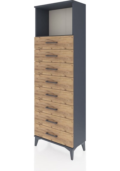 Arges Dolap Tek Raflı 8 Çekmeceli 60x30x182 Antrasit-çam Antrasit
