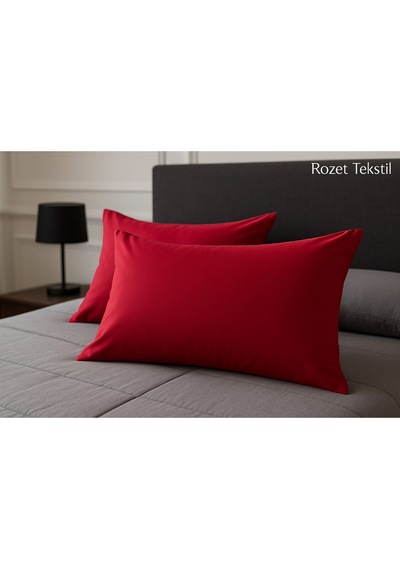 Bordo Pamuk Kumaş Kapaklı Yastık Kılıfı 2 Adet 50 X 70 Cm