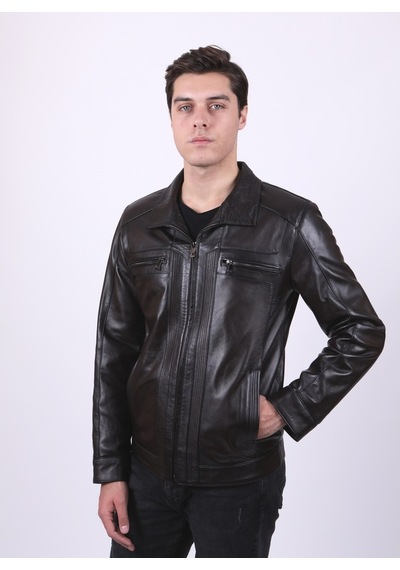 New Zaya Leather Erkek Hakiki Deri Deri Ceket Siyah