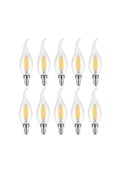 Amberled 10 Adet Kıvrık Buji Ampul 4w Şeffaf Filament Rustik Led Ampul E14 Duy, 3200k Günışığ Standart