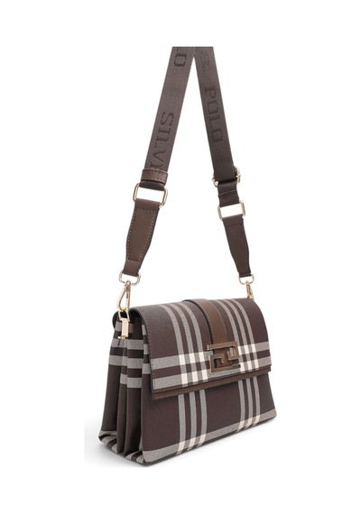 Silver & Polo Silver Polo Kahve - Kahve Çizgili Ekose Kadın Çapraz Çanta Sp1009