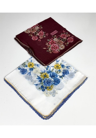 Eripek 2'li Paket Oyalı Pamuk Yazma 6595 Bordo-beyaz