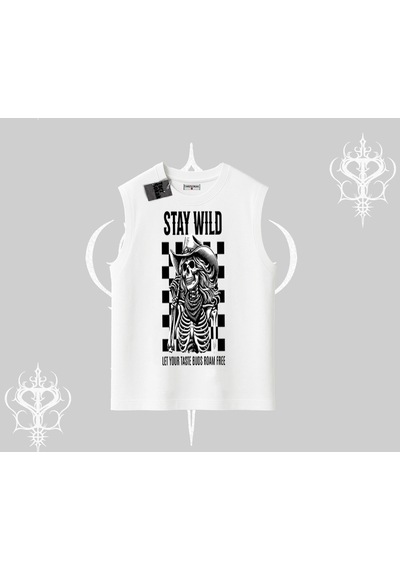 Tarzsokak Kolsuz Tshirt Stay Wild Rock Spirit Urban Riot Beyaz