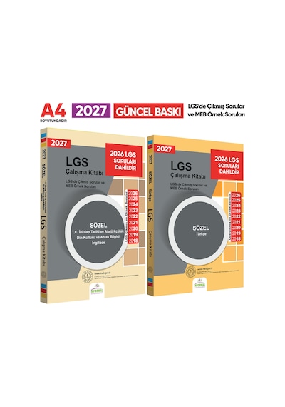 2027 LGS 8.Sınıf Çıkmış ve MEB Örnek Sorular Türkçe-Tarih-Din-İng SÖZEL Çalışma Kitabı 2li Kitap SET