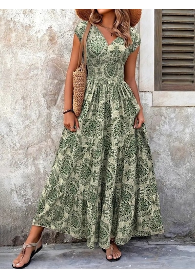 Etiler Collection Kadın Kısa Kollu Kruvaze Yaka Beli Lastikli Süprem Desenli