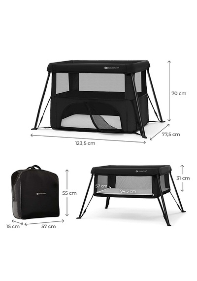 Kinderkraft Camı 3 in1 Seyahat Yatağı - Beşik Hafif 5 Kg Sırt Çantalı Siyah