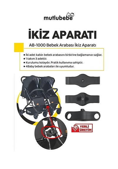 4 Baby İkiz Bebek Arabası Bağlantı Aparatı - Pratik Bağlantı Kiti Siyah