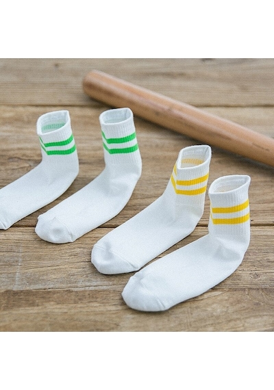 Bgk Unisex 8 Çift Koton Ekonomik Beyaz Renk Desenli Tenis Çorap Beyaz