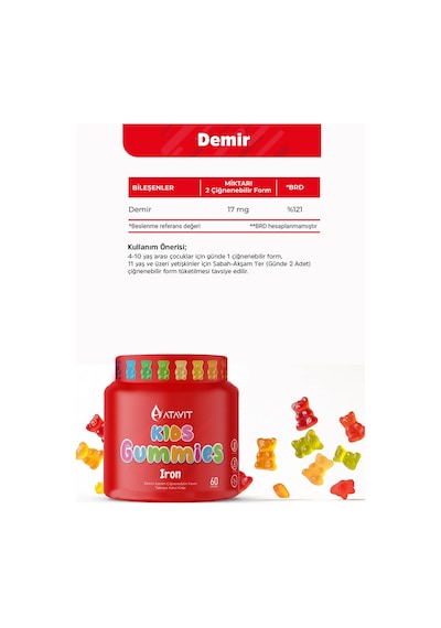 Gummies Demir Iron Kıds 60 Çiğnenebilir Form