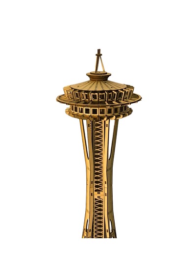 Space Needle Ahşap Maket Seti Dıy 3d Puzzle Seattle Kulesi Koleksiyoner Modeli 321 Parça