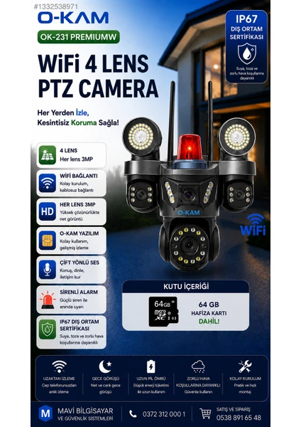 O-kam Ok-231 Premium 4 Lens Wifi Ptz Güvenlik Kamerası