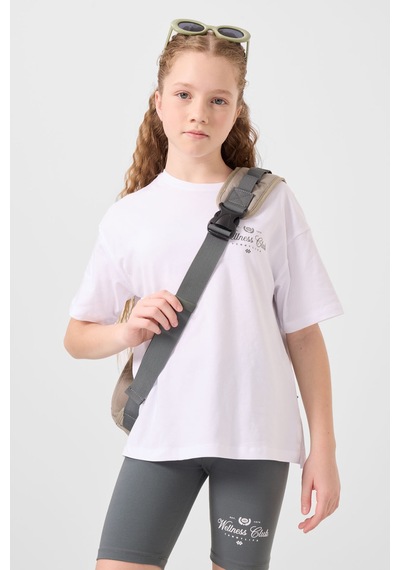 Tommylife Beyaz-haki Pamuklu O Yaka Standart Fit Baskılı Kız Çocuk Tayt Takım - 75190 Beyaz